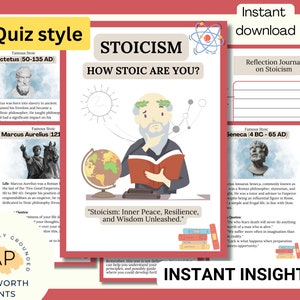 Stoicism Questionnaire, Psychology Worksheet, Journal, Workbook, Handbook, Therapy Resources, Personal Growth Worksheets, Growth Mindset