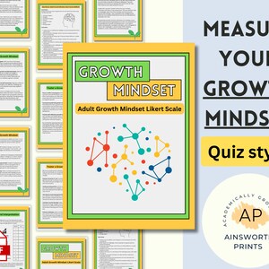 Growth Mindset Questionnaire, Growth Mindset Worksheet, Challenge negative thought, Self improvement, Psychology Scale, Positive thinking
