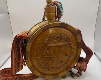 Antique Hand-Carved Wooden Flask