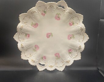 Vintage M Z Austria Hand-Painted Scalloped Dish with Pink Flowers