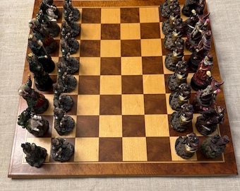 Fantasy Wizard Chess Set – Complete with Wooden Board – Gothic Medieval Style – No Original Box