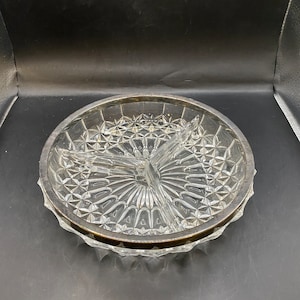 Vintage 1950s Cut Crystal Glass Bowl with Silver Plated Rim
