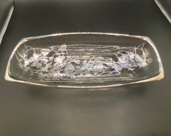 Vintage Glass Candy Dish with Floral Design
