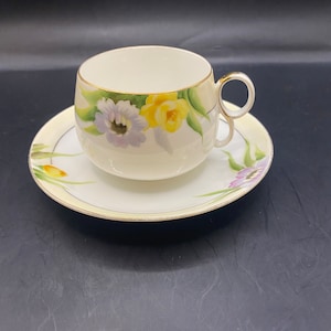 Noritake Hand-Painted Floral Tea Cup and Saucer - Made in Japan