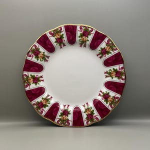 Royal Albert Old Country Roses Salad Plates – Ruby Celebration / Ruby Damask – 8" – Bone China – Made in England – 2001
