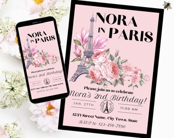 Paris Birthday Party Invitations! Inspired by the Emily in Paris Netflix Series! Digital Party Invites, Template, Download, Easy to edit!
