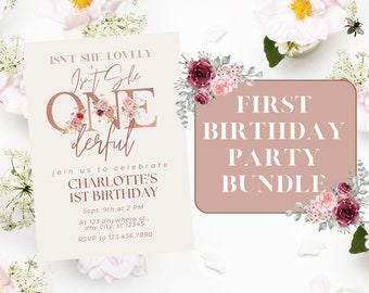 Isn't She ONEderful - 1st Birthday Party Bundle, Digital Templates for all the essentials for your party!