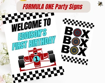FORMULA ONE! Boy&#39;s 1st Birthday Party Signs/Decor. F1, Race Cars, Speed Limit 1, Box Box, Fuling Station,  Welcome, Take one for the road!