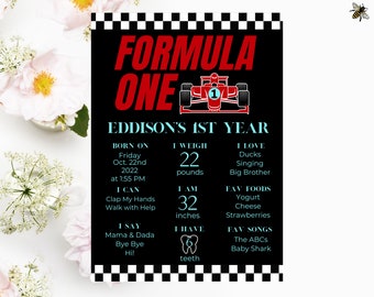 Formula ONE Milestone Poster, First Birthday Party Milestone Sign, F1, 1st B-Day Decor, Easy to Edit and print at home!