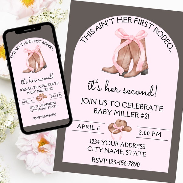 Sprinkle Baby Shower Invite - Not Her 1st Rodeo! 2nd Baby Shower Invitation, Digital Template, Mobile Invite or Print at Home