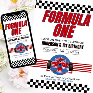 FORMULA ONE - 1st Birthday Party, Race Car Theme Invitations, F1, Formual 1, Customizable Invitation Template, Digital Download