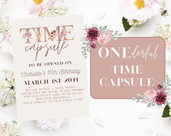 Isn&#39;t She ONEderful Time Capsule & Notes, Digital Template, 1st Birthday Time Capsule for 18th Brithday, Easy to Edit and Print