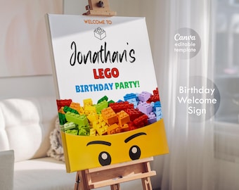 Building Blocks welcome in, Building Blocks welcome sign, printable editable Party decoration template, welcome poster template