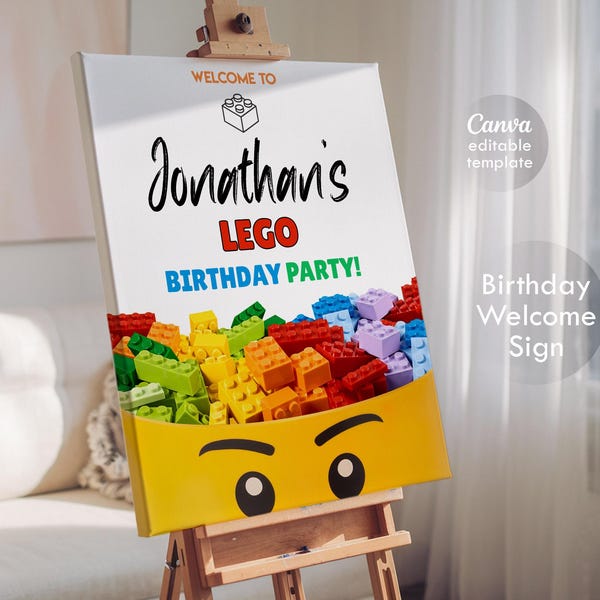 Building Blocks welcome in, Building Blocks welcome sign, printable editable Party decoration template, welcome poster template