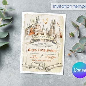 Wizard Birthday Invitation, printable Wizard Party Invite, Witches Invitation, editable Magical evite template, Magical Birthday boy girl