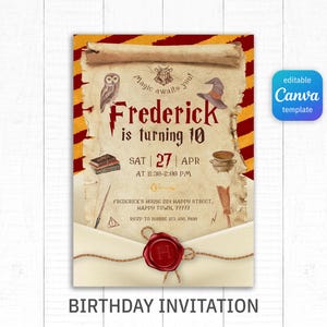 Wizard Birthday Invitation, printable Wizard Party Invite, Witches Invitation, editable Magical evite template, Magical Birthday boy girl