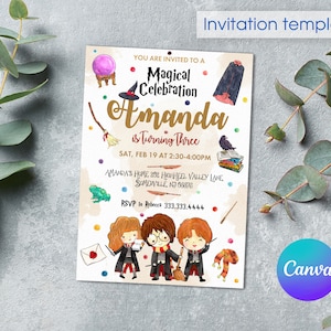 Wizard Birthday Invitation, printable Wizard Party Invite, Witches Invitation, editable Magical evite template, Magical Birthday boy girl