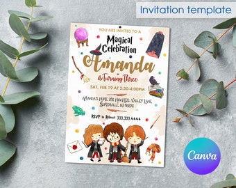 Wizard Birthday Invitation, printable Wizard Party Invite, Witches Invitation, editable Magical evite template, Magical Birthday boy girl