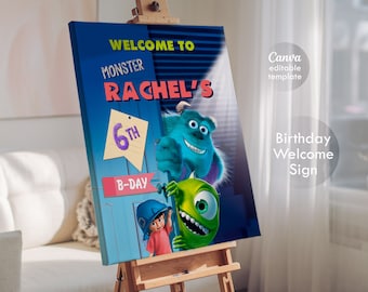 Monster inc Printable Welcome Sign template, Monsters University Birthday Party Welcome in Poster, halloween Boy Girl 1st boo-day party