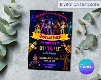 Printable five nights Birthday Invitation, freddy's birthday invite, FNaF birthday party invite template, gaming invite, video game
