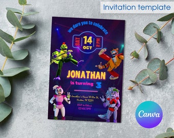 Printable five nights Birthday Invitation, freddy's birthday invite, FNaF birthday party invite template, gaming invite, video game
