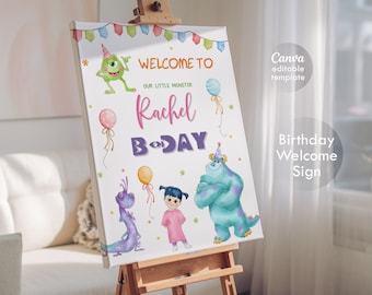Monster inc Printable Welcome Sign template, Monsters University Birthday Party Welcome in Poster, halloween Boy Girl 1st boo-day party