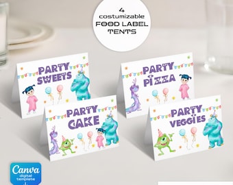 Monster Inc printable table tent, food or name lable, birthday party Editable Template, diy Monsters University bday decorations