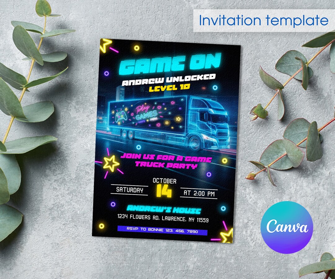 Game Bus Invite, Gaming Birthday Invitation, Game Invitation, Game ...