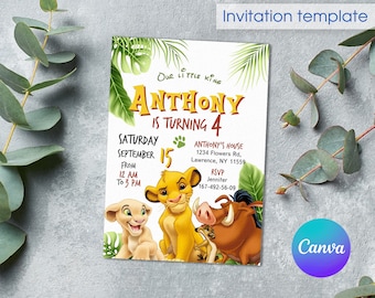 Lion king Printable birthday invitation, simba birthday invite, safari invitation, jungle invitation, hakuna matata party invite