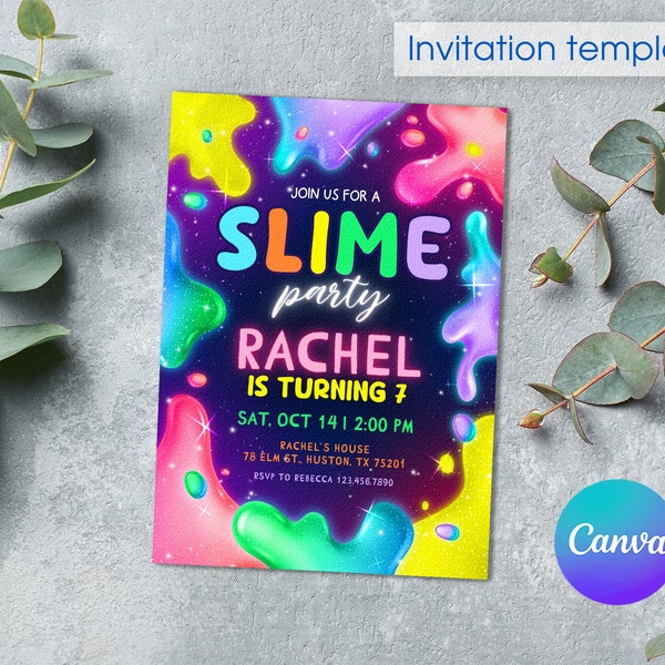 Slime Party Birthday Invitation, printale Slime Invite, editable Slime diy Party Template, glitter Slime digital Template, girl birthday