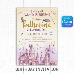 Wizard Birthday Invitation, printable Wizard Party Invite, Witches Invitation, editable Magical evite template, Magical Birthday boy girl