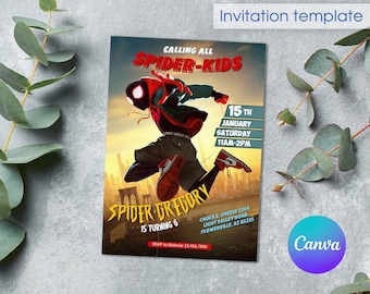 Spiderman birthday invitation, comics superhero invite, printable editable party invite template, spider-verse, spider-man, Miles Morales
