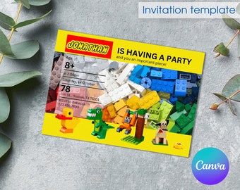 Building blocks invitation, construction birthday invitation, printable editable party invite template