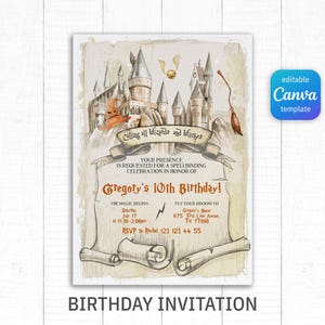 Wizard Birthday Invitation, printable Wizard Party Invite, Witches Invitation, editable Magical evite template, Magical Birthday boy girl