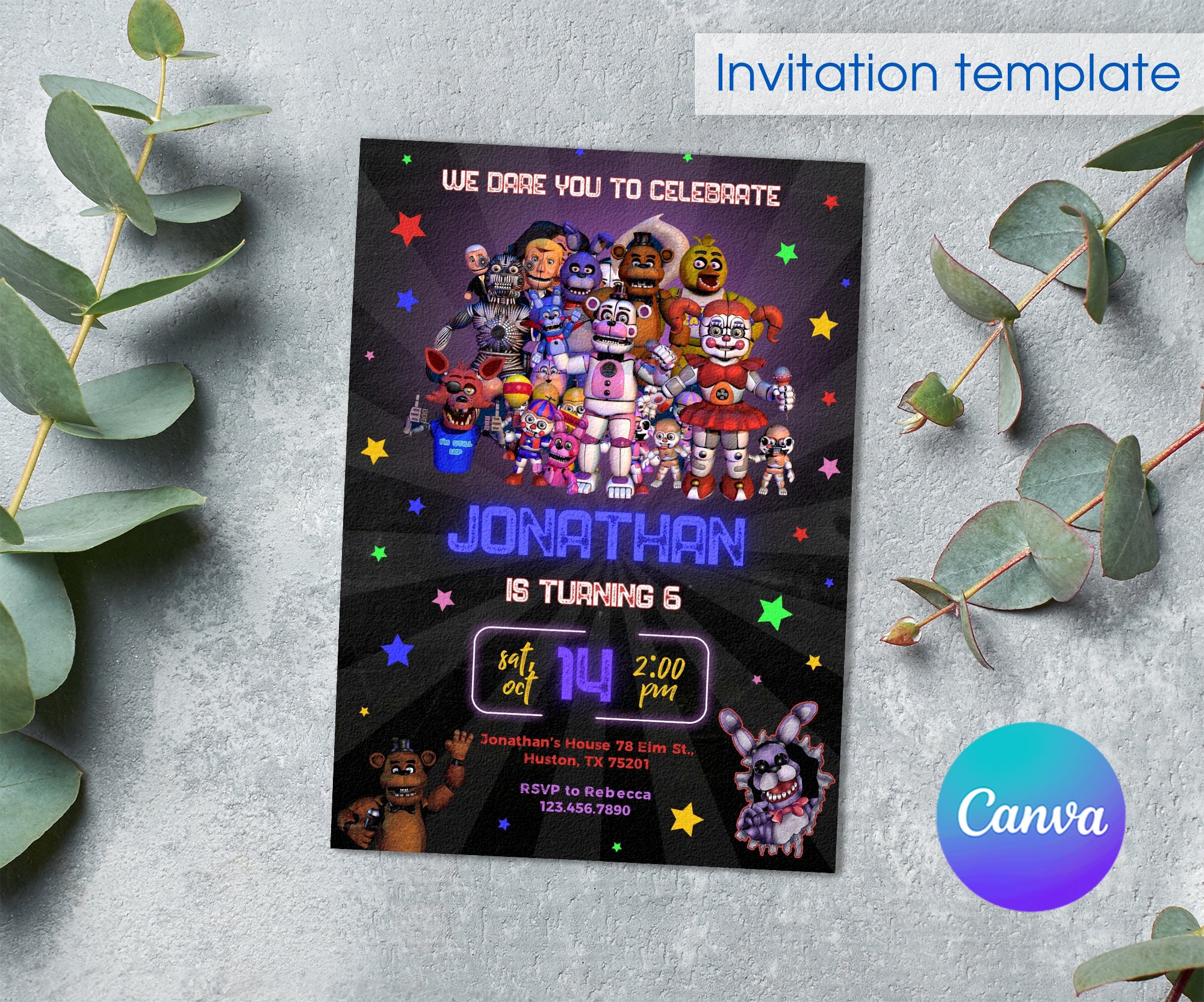 Printable Five Nights Birthday Invitation, Freddy's Birthday Invite ...