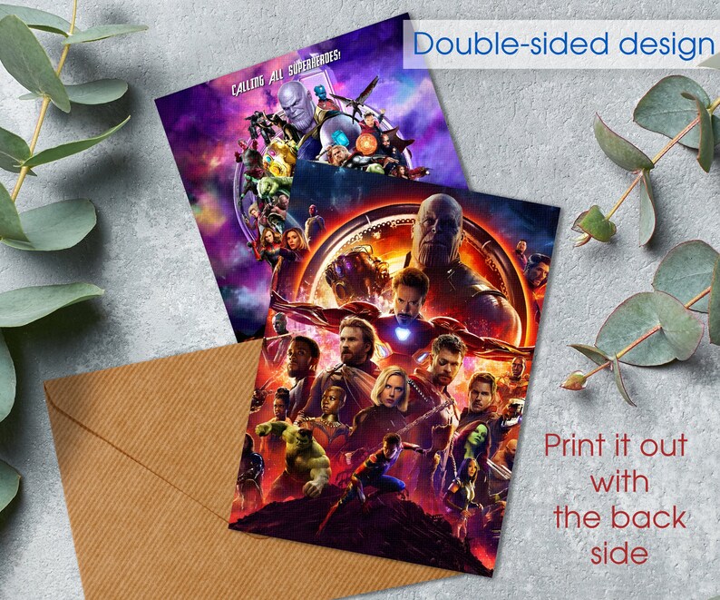 May include: Double-sided print featuring a colorful image of many superheroes from the Marvel Cinematic Universe. The front side features the text "Calling All Superheroes!" and the back side features a group of superheroes standing together.