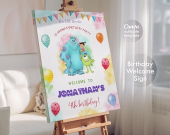 Monster inc Printable Welcome Sign template, Monsters University Birthday Party Welcome in Poster, halloween Boy Girl 1st boo-day party