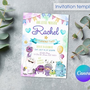Monster-Geburtstags-Einladung, 1st Birthday Invite, druckbare Monster-University-Vorlage, bearbeitbare Monster Inc
