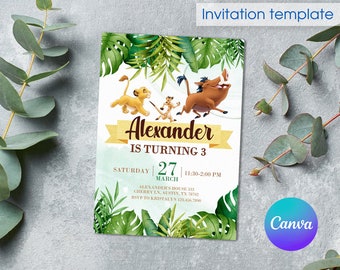 Lion King birthday invitation, Simba invite, printable editable party invite template, hakuna matata party, safari animals evite
