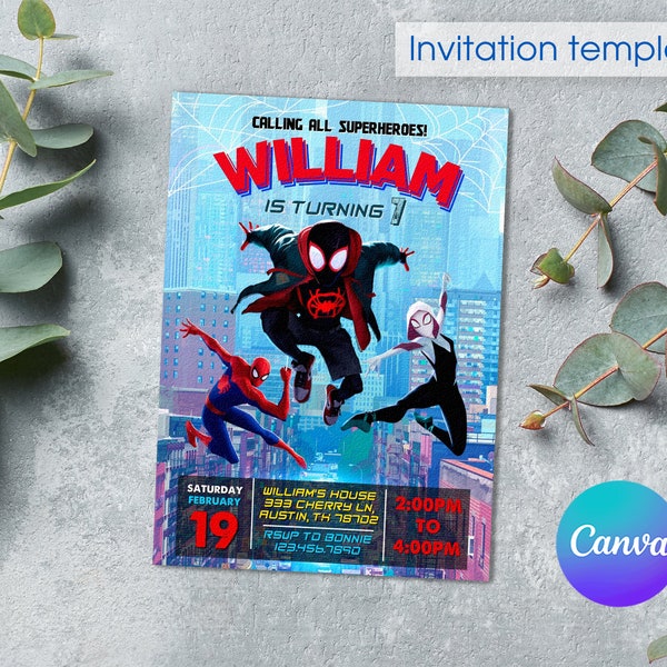 Spiderman birthday invitation, comics superhero invite, printable editable party invite template, spider-verse, spider-man, Miles Morales