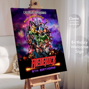 Avengers Printable Welcome Sign template, Superhero Birthday Party Welcome in Poster, Boy hulk, captain america, spiderman, iron man