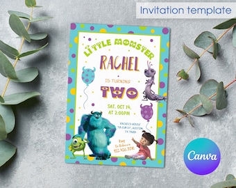Monster birthday Invitation, 1st Birthday Invite, printable Monsters University template, Editable monster inc evite halloween boo-day party