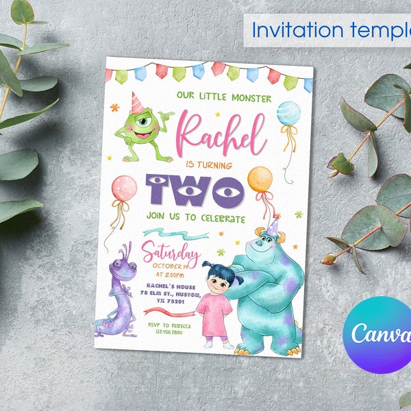 Monster-Geburtstags-Einladung, 1st Birthday Invite, druckbare Monster-University-Vorlage, bearbeitbare Monster Inc