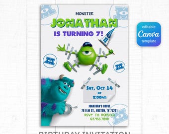 Monster birthday Invitation, 1st Birthday Invite, printable Monsters University template, Editable monster inc evite halloween boo-day party