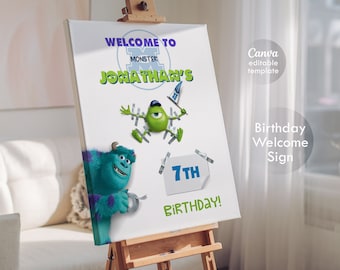Monster inc Printable Welcome Sign template, Monsters University Birthday Party Welcome in Poster, halloween Boy Girl 1st boo-day party
