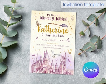 Wizard Birthday Invitation, printable Wizard Party Invite, Witches Invitation, editable Magical evite template, Magical Birthday boy girl
