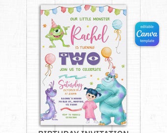 Monster birthday Invitation, 1st Birthday Invite, printable Monsters University template, Editable monster inc evite halloween boo-day party