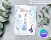 Princess Elsa invite, Frozen Anna invite template, girl birthday, Printable Birthday Invitation, Frozen invitation, editable winter invite