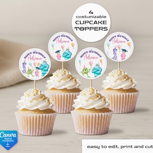 Monster Inc printable cupcake toppers, birthday cake decor,  party Editable Template, diy Monsters University bday decorations