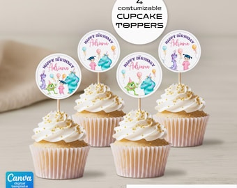 Monster Inc printable cupcake toppers, birthday cake decor,  party Editable Template, diy Monsters University bday decorations